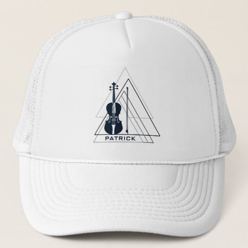 Modern Minimal Navy Blue  White Violin Designer Trucker Hat
