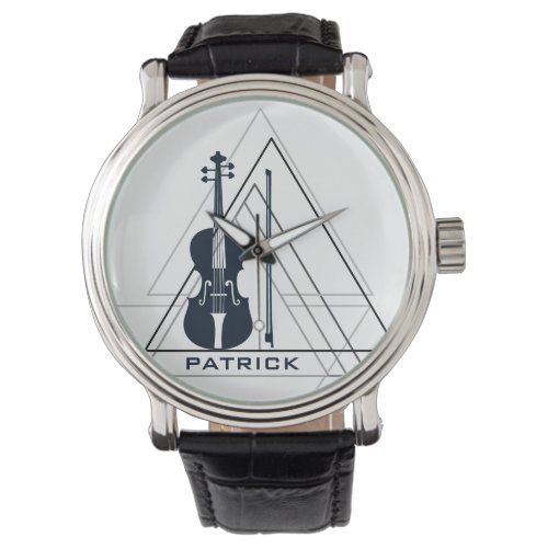 Modern Minimal Navy Blue  White Violin Designer Watch