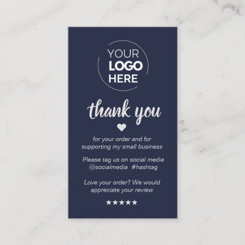 Modern Minimal Navy Thank You Supporting Small Business Card