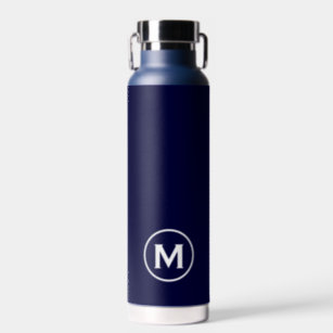 Modern Minimal Navy White Monogram Water Bottle