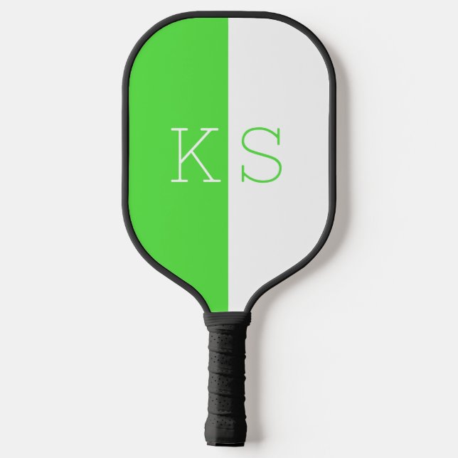 Modern Minimal Neon Green & White Monogram Pickleball Paddle (Back)