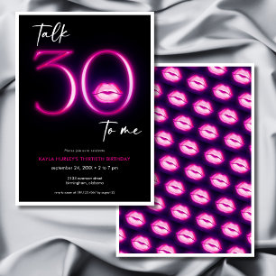 Modern Minimal Neon Pink Lips Talk Thirty Birthday Invitation