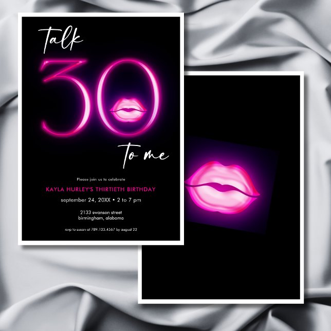 Modern Minimal Neon Pink Lips Talk Thirty Birthday Invitation (Modern Minimal Neon Pink Lips Talk Thirty Birthday Invitation)