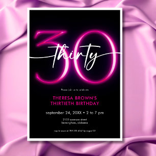 Modern Minimal Neon Pink Thirty Script Birthday Invitation