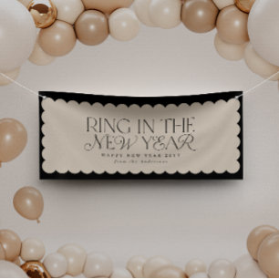 Modern minimal new year black holiday wavy edge banner