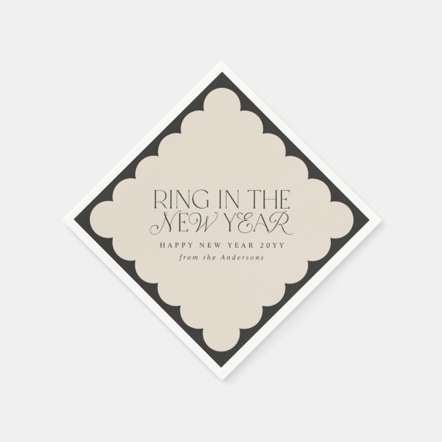 Modern minimal new year black holiday wavy edge napkins (Corner)