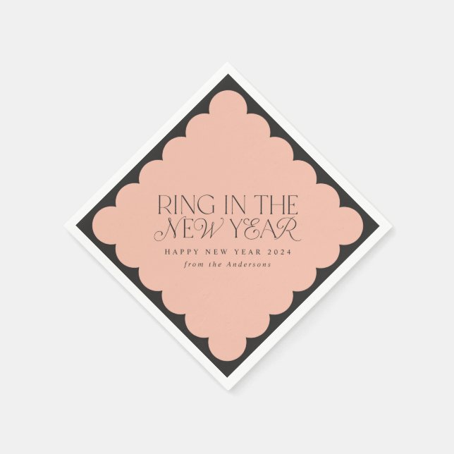 Modern minimal new year black holiday wavy edge napkins (Corner)