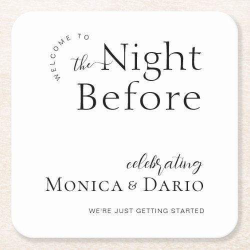 Modern Minimal  Night Before Rehearsal Dinner Square Paper Coaster