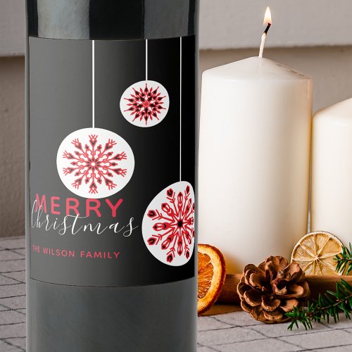 Modern Minimal Nordic Black Red White Christmas Wine Label