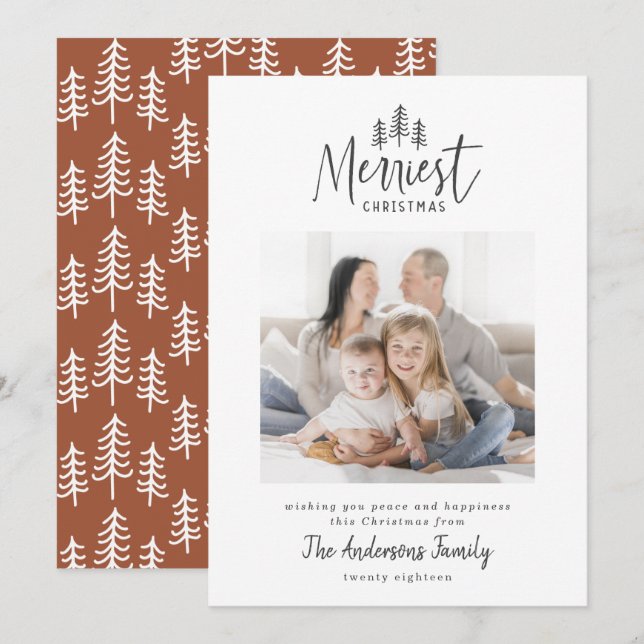 Modern minimal nordic Christmas rustic one photo  Holiday Card (Front/Back)