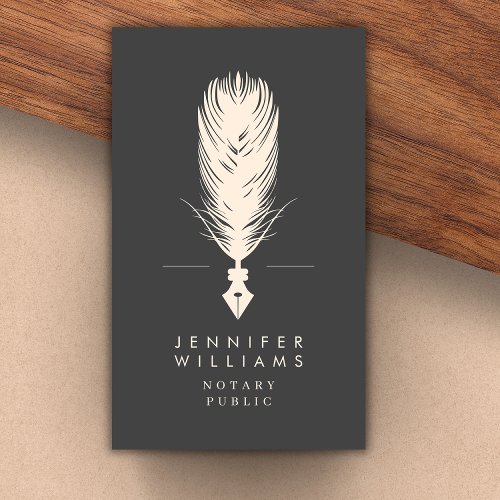 Modern Minimal Notary Public Quill Feather  Gray Business Card