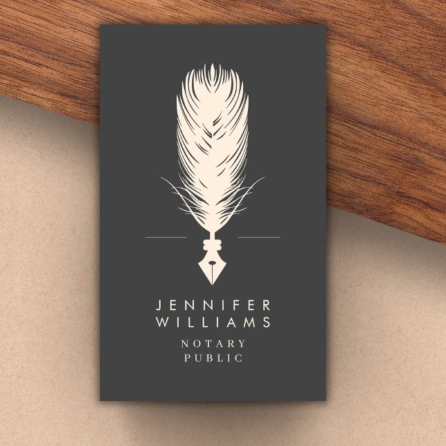 Modern Minimal Notary Public Quill Feather | Gray Business Card (Creator Uploaded)