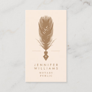 Modern Minimal Notary Public Quill Feather Pink Business Card