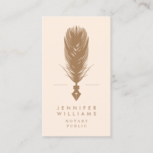 Modern Minimal Notary Public Quill Feather  Pink  Business Card