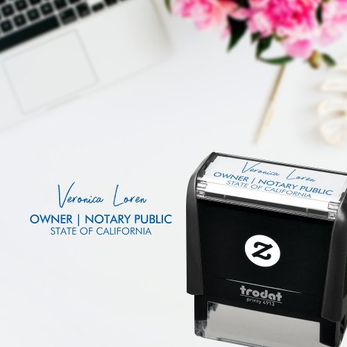 Modern Minimal Notary Script Blue Signature Title Self_inking Stamp