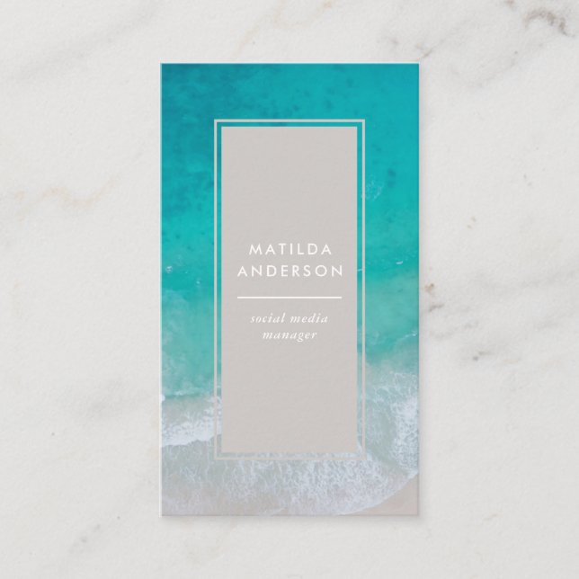 Modern minimal ocean beach typography chic business card (Front)