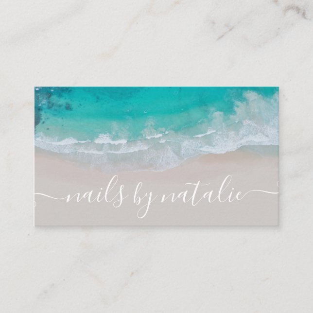 Modern minimal ocean beach typography chic business card (Front)