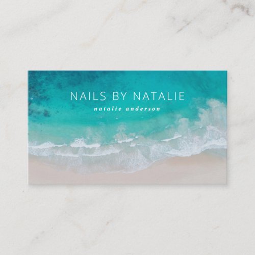 Modern minimal ocean beach typography chic business card