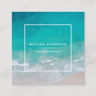 Modern minimal ocean beach typography chic square business card