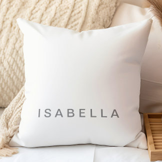 Modern Minimal Off White, Grey Personalized Name Throw Pillow