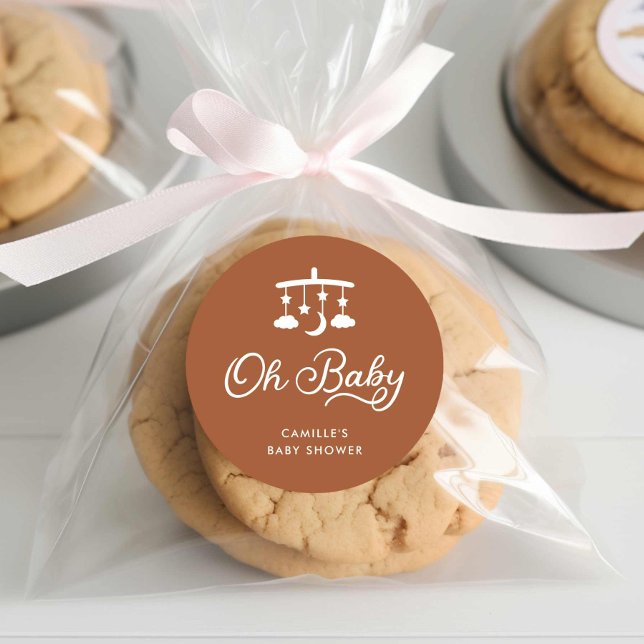 Modern Minimal Oh Baby Shower  Classic Round Sticker (Modern Oh Baby Shower Round Favor Stickers)