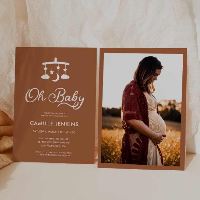 Modern Minimal Oh Baby Shower Invitation (Modern Minimal Oh Baby Shower Photo Invitation)