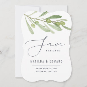 Modern minimal olive branch foliage sage wedding announcement