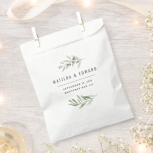 Modern minimal olive branch foliage wedding favor bag