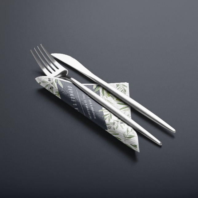 Modern minimal olive branch foliage wedding napkins (Creator Uploaded)