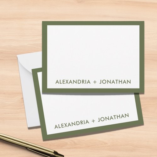Modern Minimal Olive Green Couples Thank You Note