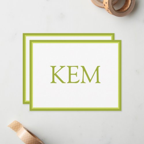 Modern Minimal Olive Green Monogram Note Card