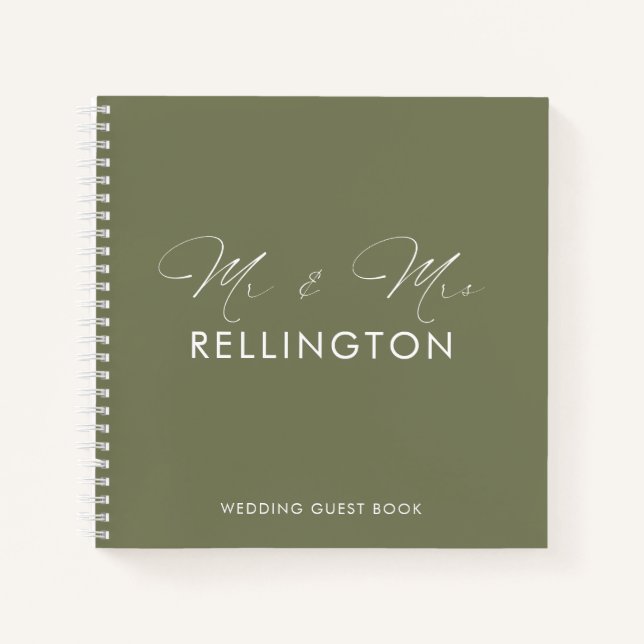 Modern Minimal Olive Green Wedding Guest Book (Front)