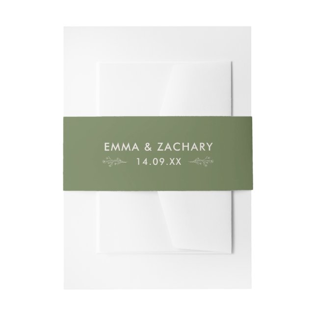 Modern Minimal Olive Green Wedding Invitation Belly Band (Front Example)