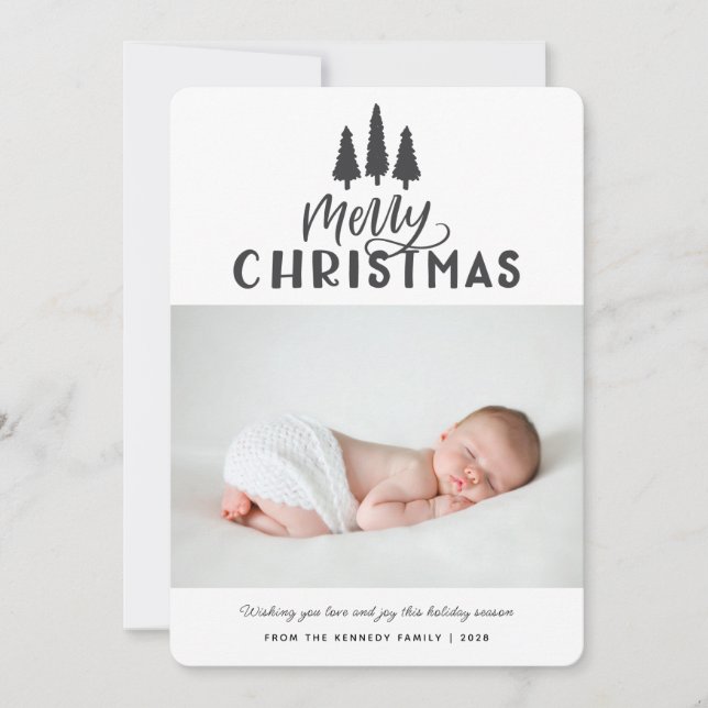 Modern Minimal One Photo Christmas Rustic Holiday  (Front)