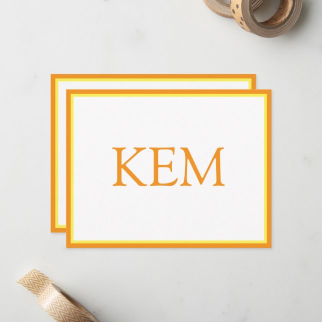 Modern Minimal Orange Monogram Note Card (Front/Back In Situ)