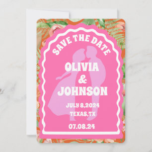 Modern Minimal Orange Retro Floral Arch Bold Date Save The Date