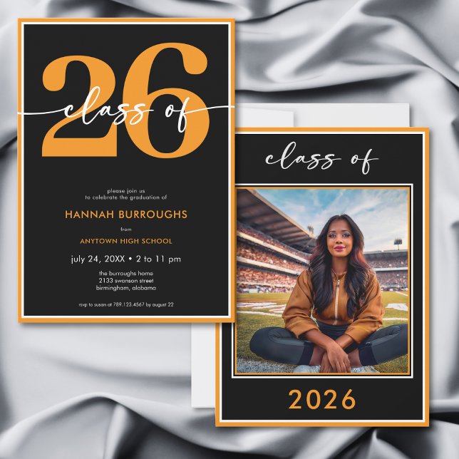 Modern Minimal Orange Script Graduation Party Invitation (Modern Minimal Orange Script Graduation Party Invitation)