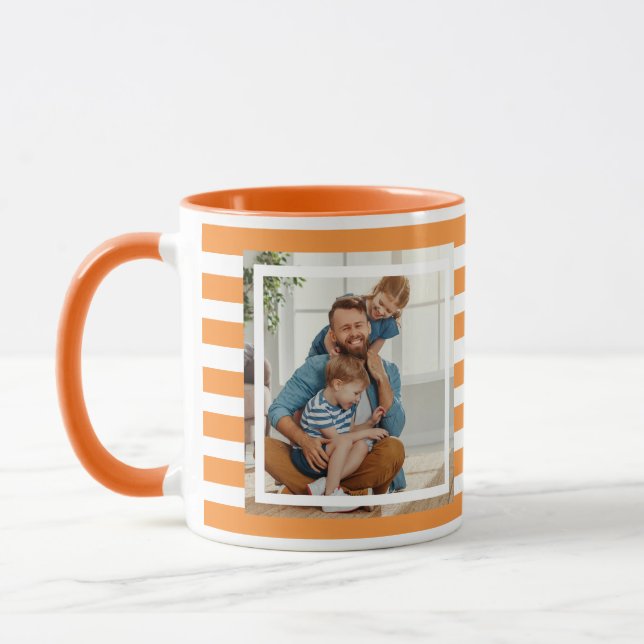 Modern minimal Orange & White Stripes 2 photo Mug (Left)