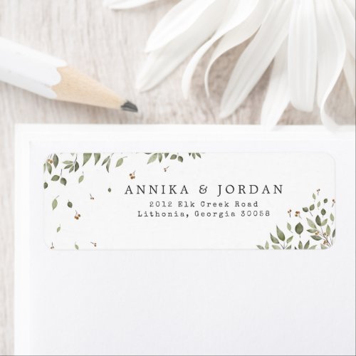 Modern Minimal Organic Greenery Wedding Address Label