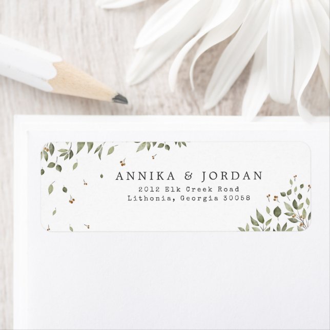 Modern Minimal Organic Greenery Wedding Address Label (Insitu)