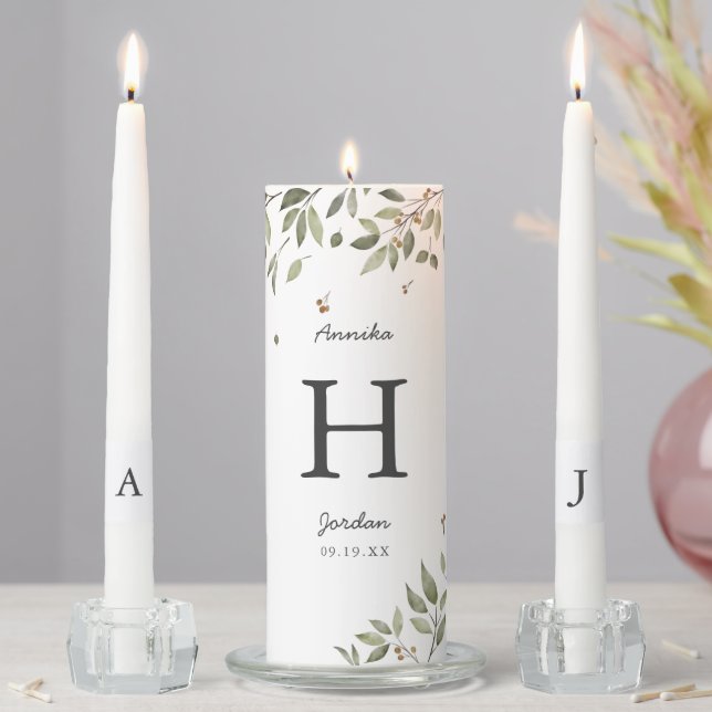 Modern Minimal Organic Greenery Wedding Unity Candle Set (In Situ)