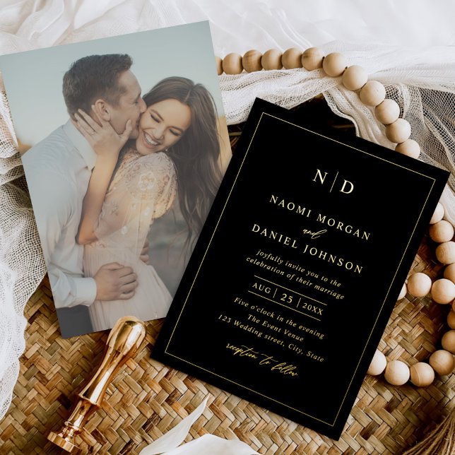 Modern Minimal Overlay Photo Wedding Foil Invitation (Creator Uploaded)