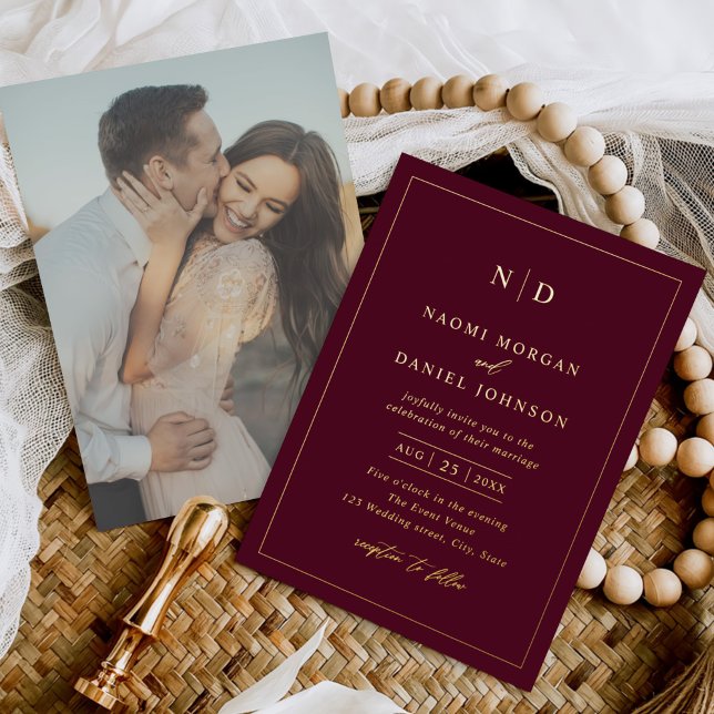 Modern Minimal Overlay Photo Wedding Foil Invitation (Creator Uploaded)