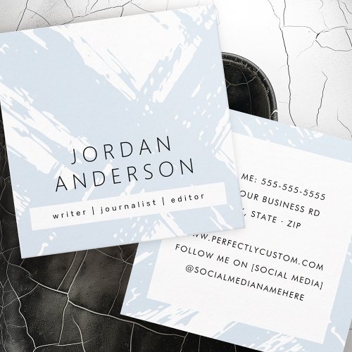 Modern minimal pale dusty blue brushstrokes  square business card