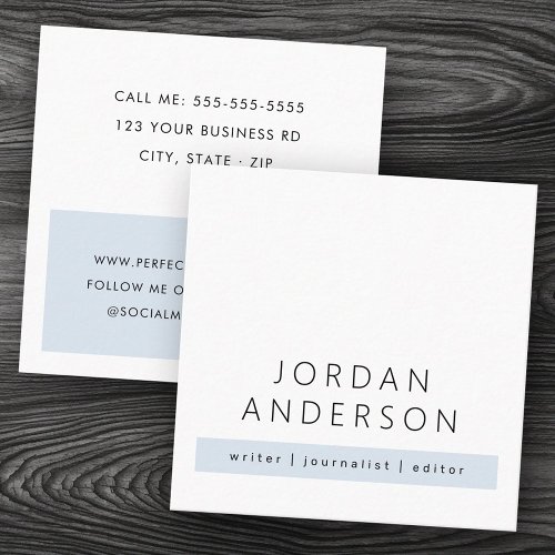 Modern minimal pale dusty blue color block square business card