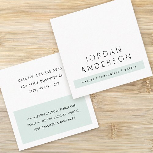 Modern minimal pale dusty sea green color block square business card