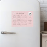 Modern Minimal Pale Pink Business Calendar 2025<br><div class="desc">Trendy and chic 2025 magnetic calendar card. This stylish business card template features your business name and circle logo and optional tagline/message text,  contact and social media details. Text comes in jet black and soft pinkish font,  against a pale pastel pink background.</div>