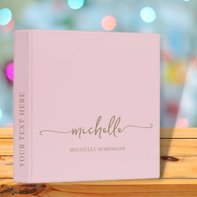 Modern Minimal Pale Pink Monogram Name Script  3 Ring Binder (Creator Uploaded)
