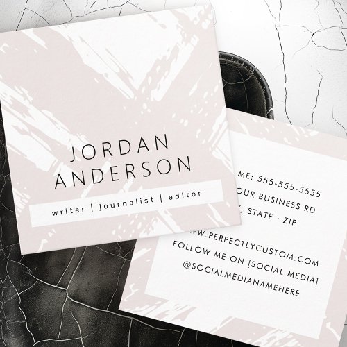 Modern minimal pale rose gray brushstrokes  square business card