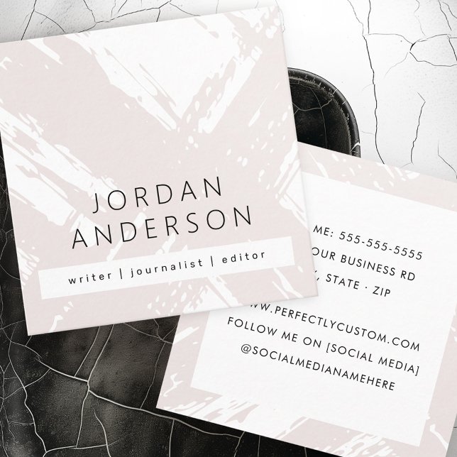 Modern minimal pale rose gray brushstrokes  square business card (Modern minimal pale rose gray brushstrokes square business card)